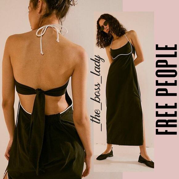 Free People midi dress low back slit boho XS black - Picture 1 of 10